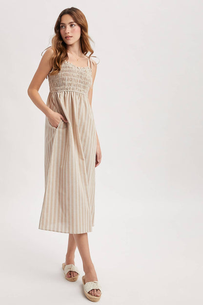 Taylor Perfect Striped Linen Midi Dress