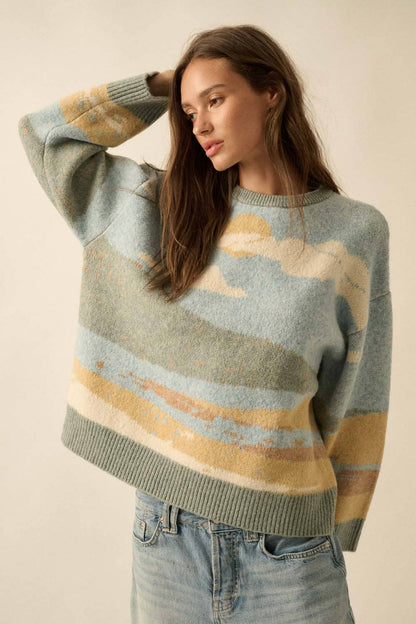 Beach Landscape Jacquard-Knit Sweater