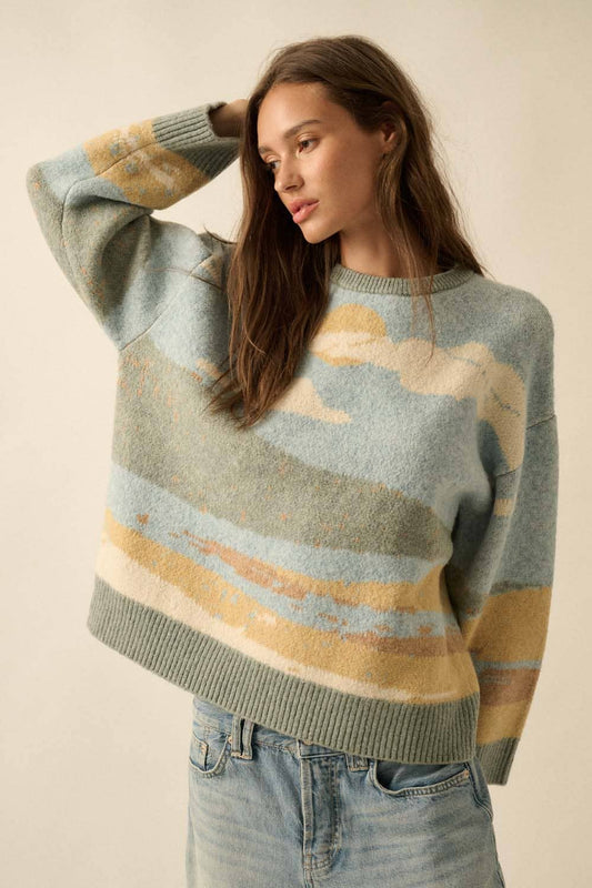 Beach Landscape Jacquard-Knit Sweater