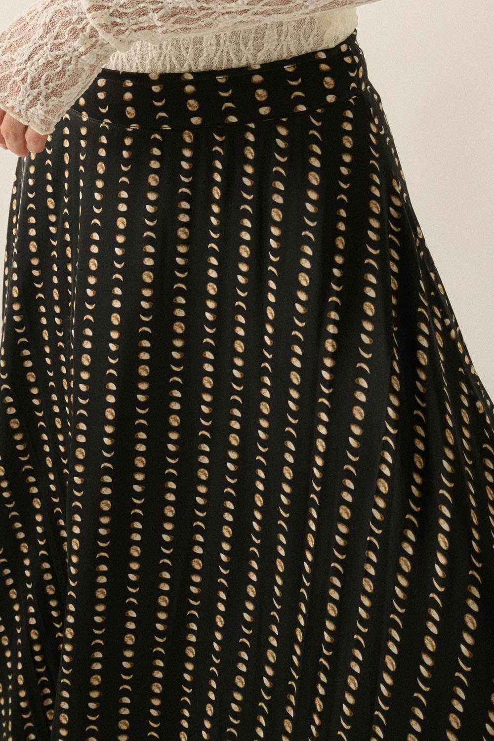 Moon-Print Satin A-Line Maxi Skirt