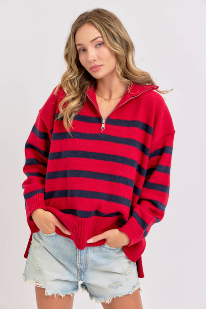 Striped Zip Front Sweater
