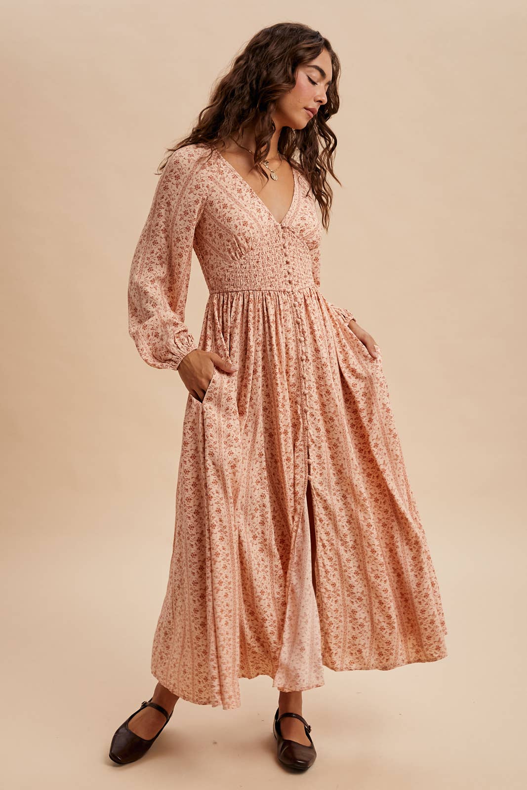 Smocked Button Down Maxi