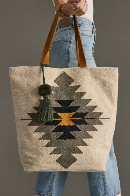 Cream, Slate, Black & Mustard Western Tote