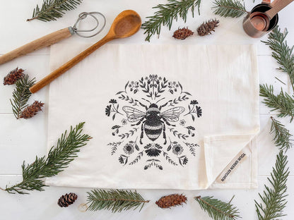 TEA TOWEL with  Charcoal  Bee / Bee Decor / Home Decor