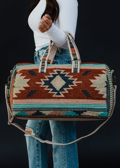 Rust, Green & Cream Aztec Duffel