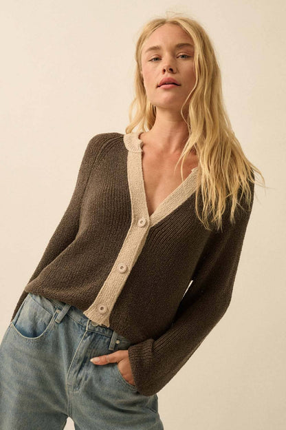 Best Selling Ribbed Knit Contrast Cardi