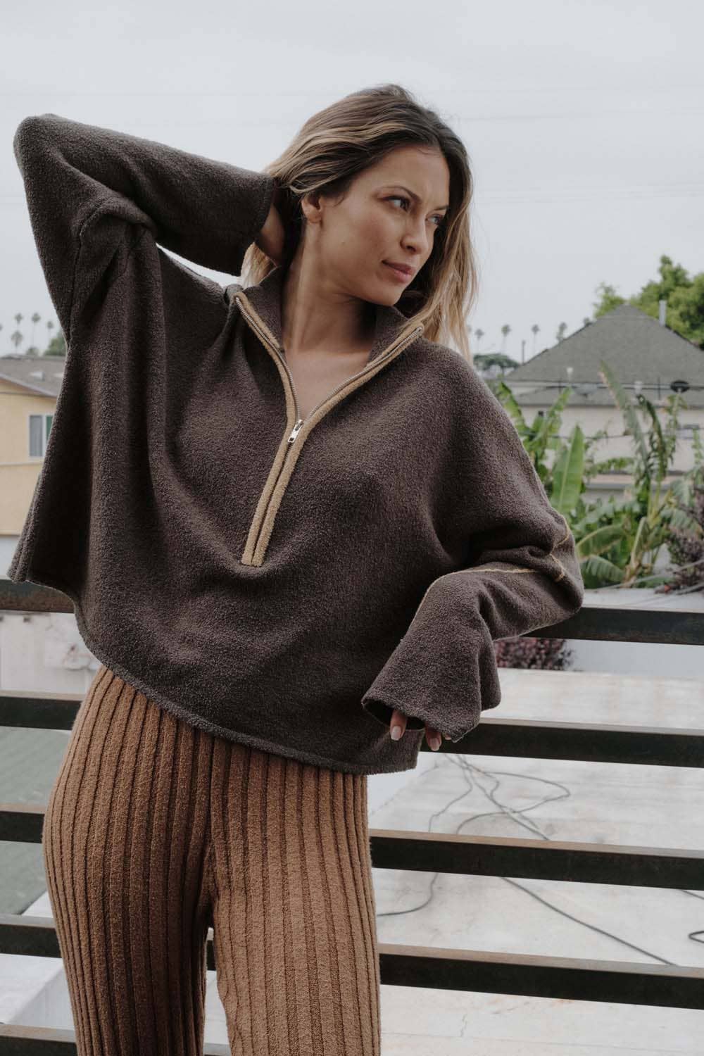 Textured Knit Half-Zip Mock-Neck Sweater