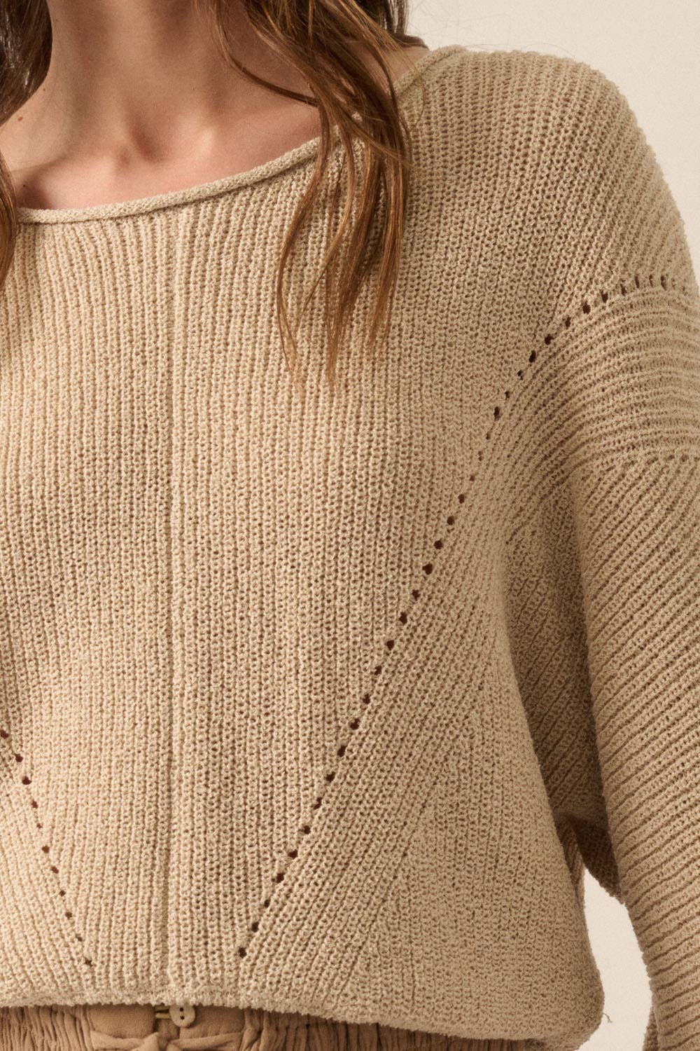 Simple Rib-Knit Dolman-Sleeve Sweater