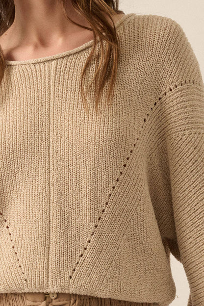 Simple Rib-Knit Dolman-Sleeve Sweater