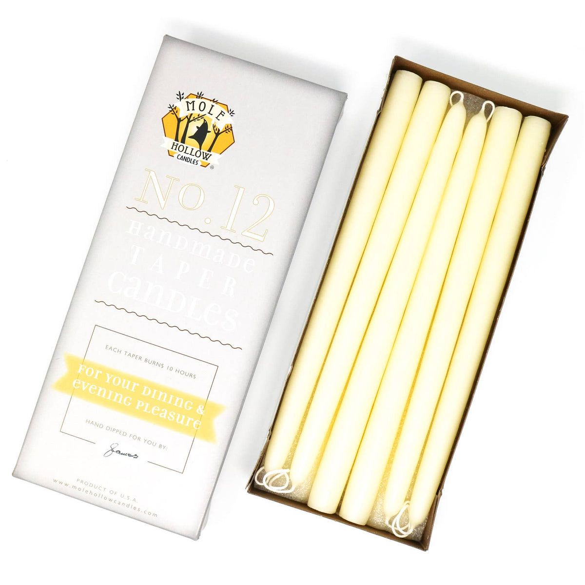 12" Hand Dipped Taper Candles USA Made