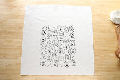 Cat Kitchen Towel, Handprinted Tea Towel, Cats