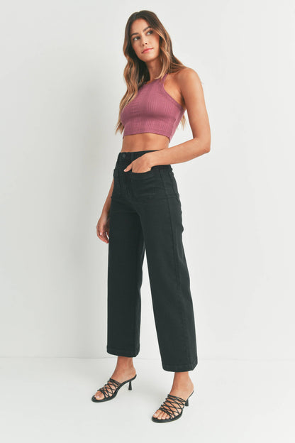 Patch Pocket Wide Leg Jeans