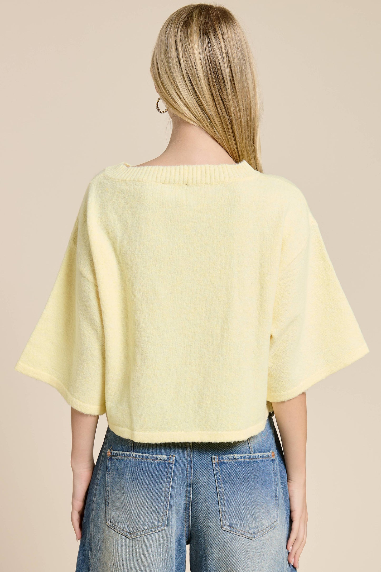 Wide Sleeve Button Front Knit Cardi