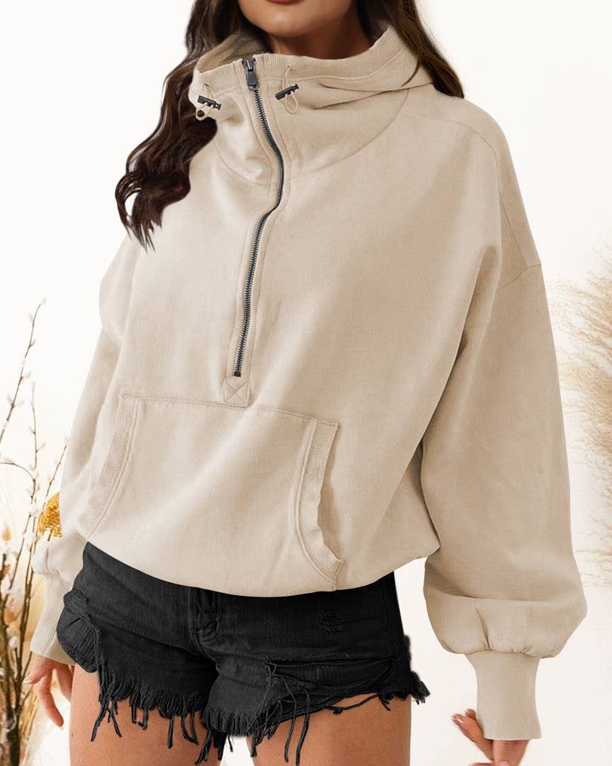 Quarter Zip Collar Pocket Hoodie