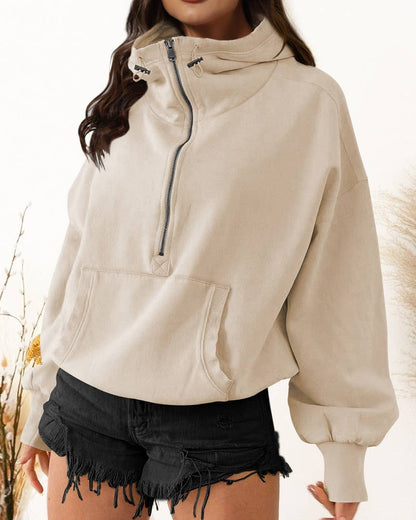 Quarter Zip Collar Pocket Hoodie