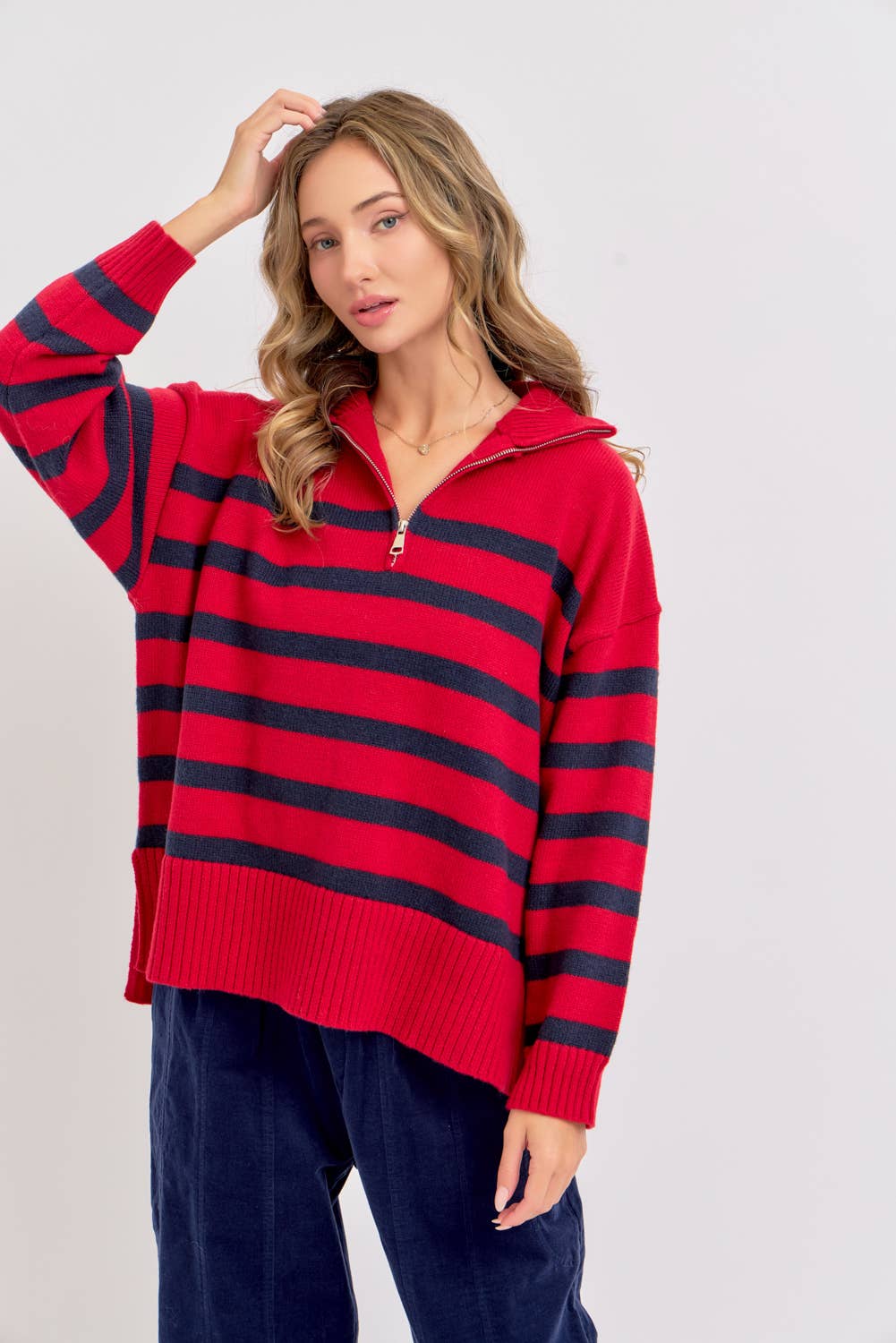 Striped Zip Front Sweater