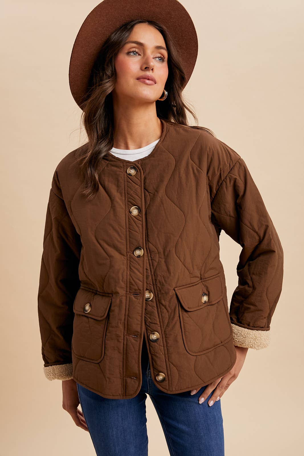 Quilted Sherpa Lined Puffer Jacket