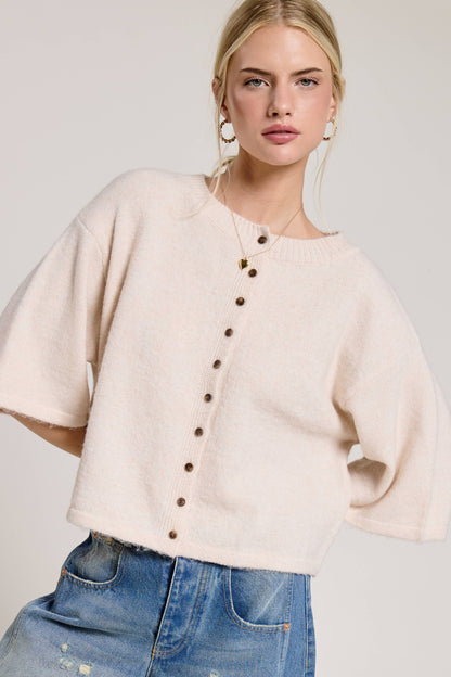 Wide Sleeve Button Front Knit Cardi