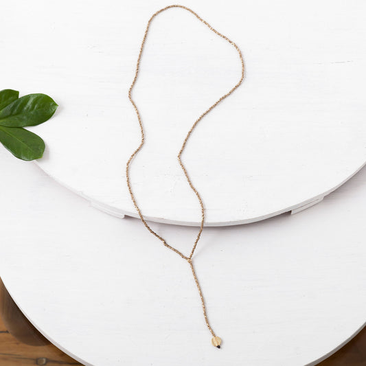 Brass Beaded Lariat Necklace