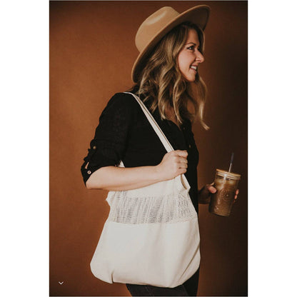 Organic Half Mesh Market Tote with Phone Pocket