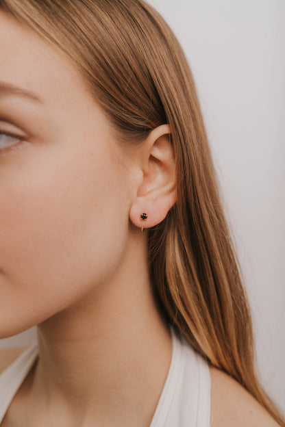 Huggies - Obsidian - Gold Earrings