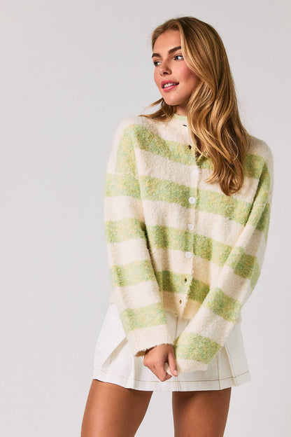 HIGH NECK STRIPE CARDIGAN