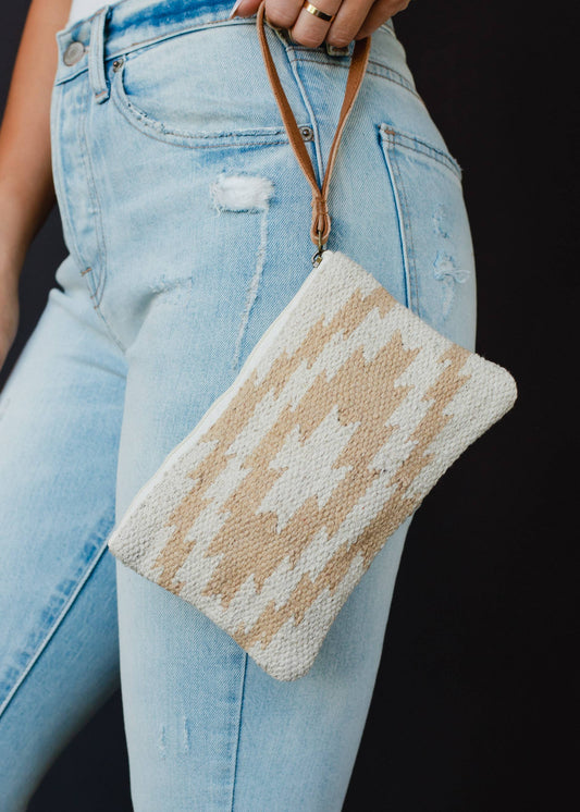 Cream & Tan Aztec Wristlet