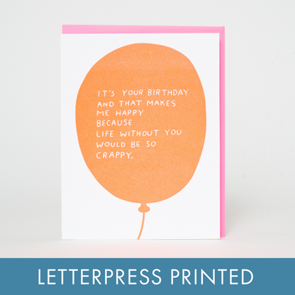 Punny Birthday Balloon Letterpress Greeting Card by Ashkahn