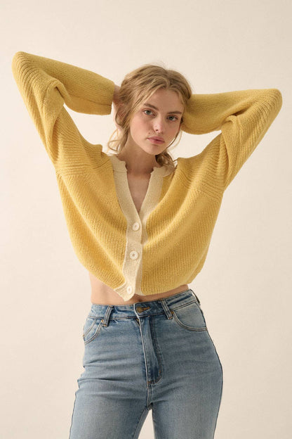 Ribbed Knit Contrast Cardigan Sweater