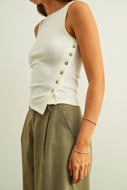 Effortless Ribbed Side Button Top