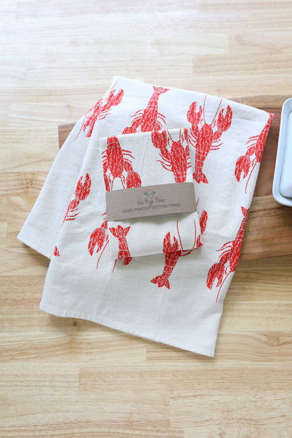 Lobster Kitchen Towel, Handprinted Coastal Towel