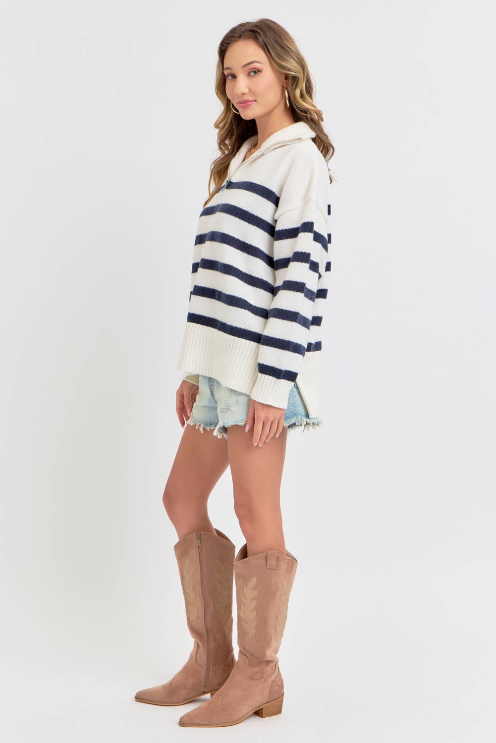 Striped Zip Front Sweater