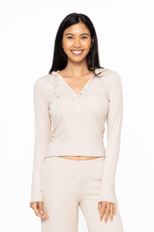 Bamboo Blend Long Sleeve Henley Hoodie