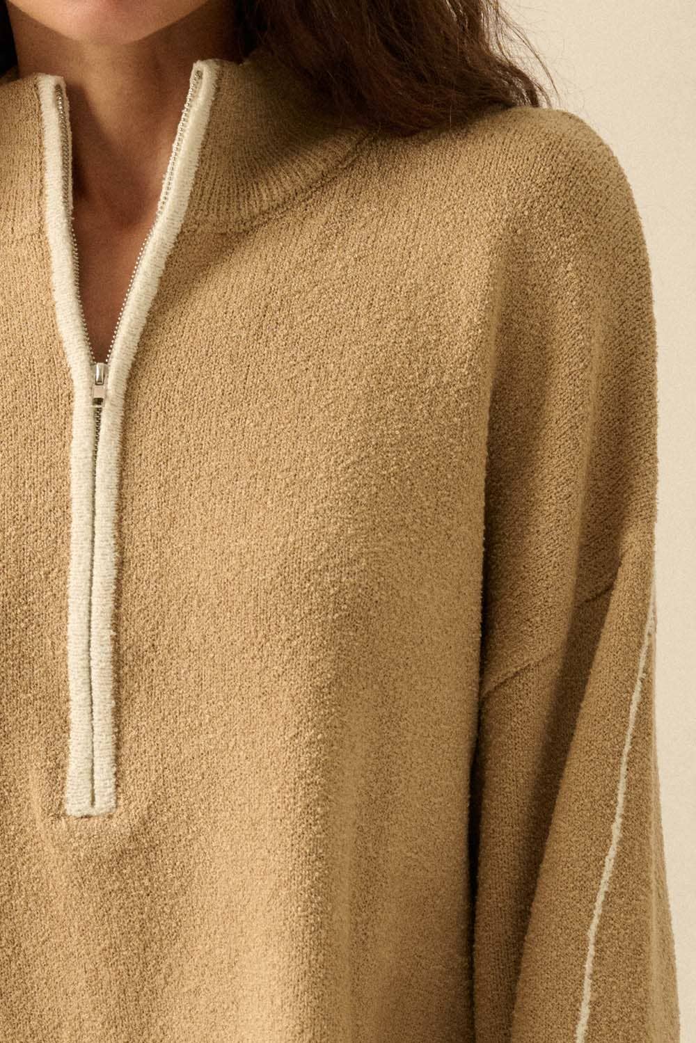 Textured Knit Half-Zip Mock-Neck Sweater