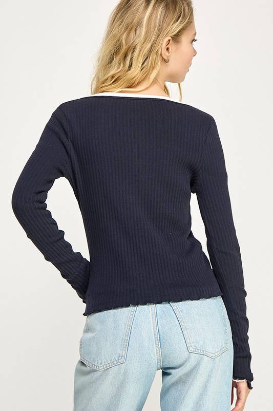 Ribbed Stretch Long Sleeve Button Up