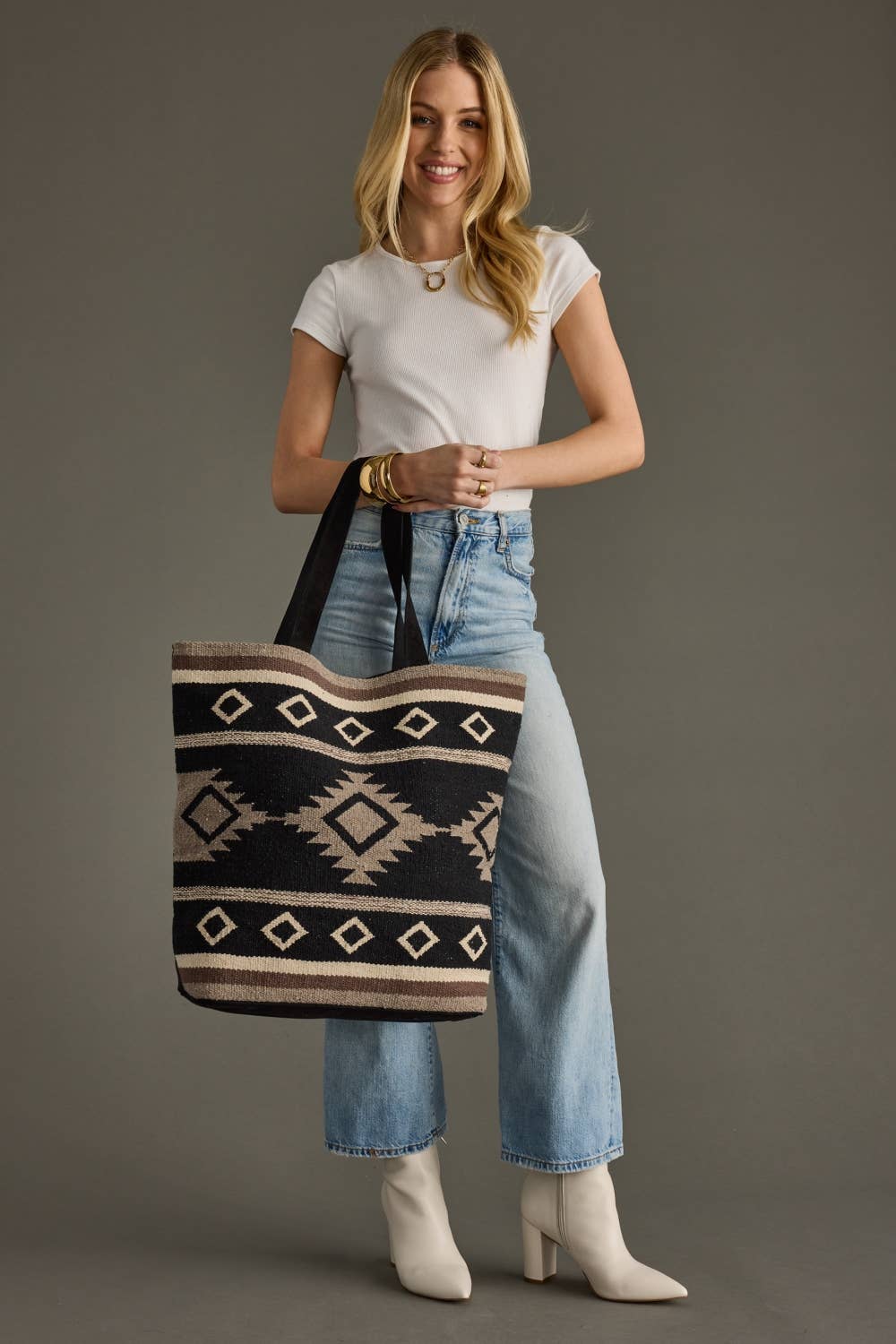 Black, Taupe & Cream Aztec Tote