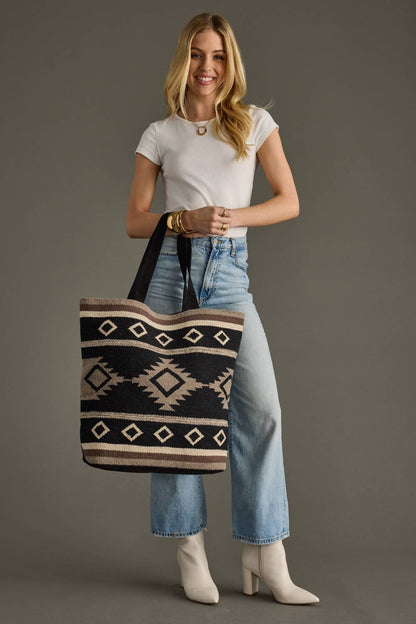 Black, Taupe & Cream Aztec Tote
