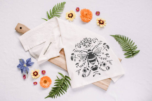 TEA TOWEL with  Charcoal  Bee / Bee Decor / Home Decor