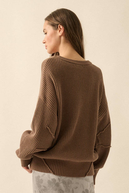 Ribbed Knit Exposed-Seam Sweater