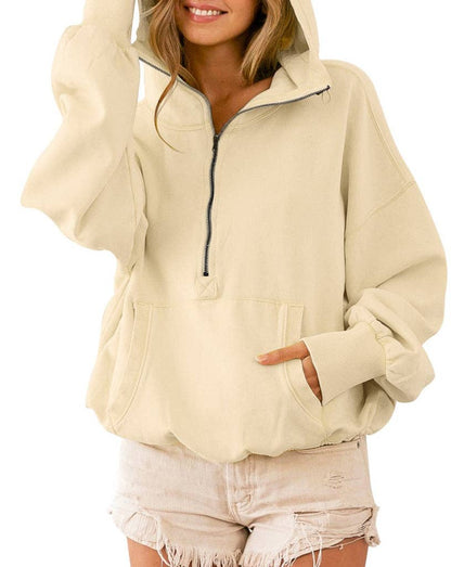 Drawstring Waist Zipped Hoodie w/Pocket