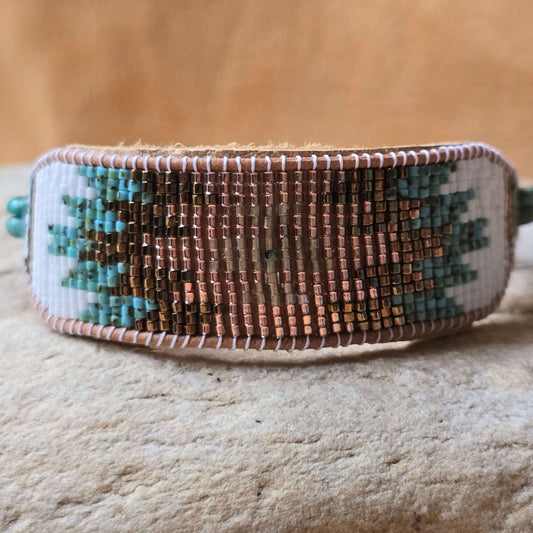 Patina Pulse Warrior Turquoise Large Beaded Cuff Bracelet