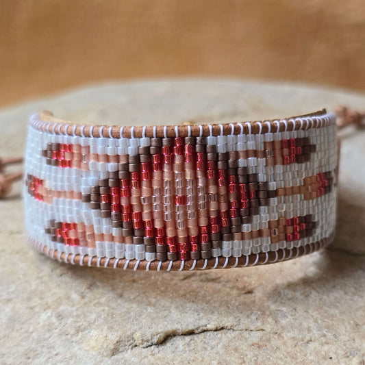 Sacral Harvest Glow Dream Catcher Peach Moonstone Large Beaded Cuff Bracelet