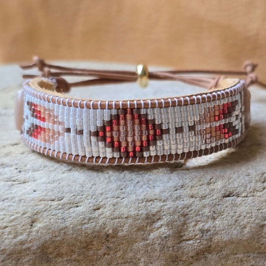 Sacral Harvest Glow Flight of Courage Peach Moonstone Medium Beaded Cuff Bracelet
