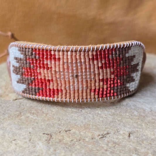 Sacral Harvest Glow Warrior Peach Moonstone Beaded Cuff Bracelet
