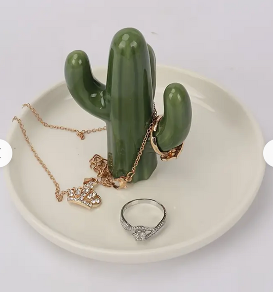 Ceramic Cactus Ring and Jewelry Tray