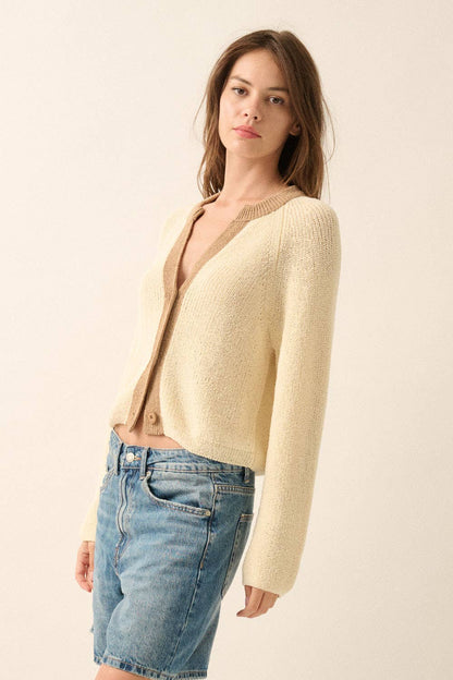 Ribbed Knit Contrast Cardigan Sweater