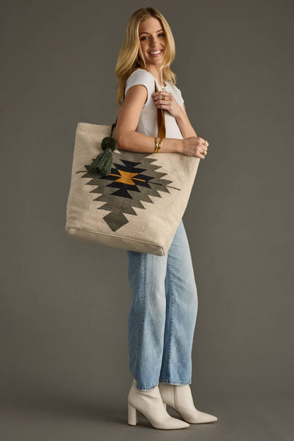 Cream, Slate, Black & Mustard Western Tote