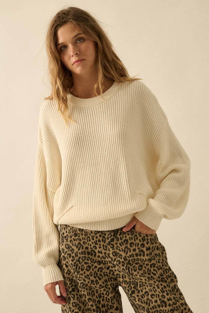 Ribbed Knit Exposed-Seam Sweater