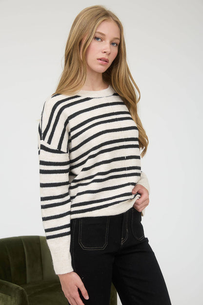 Cozy Front Seam Striped Sweater