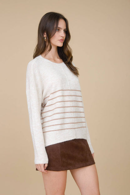 Simple & Cozy Front Seam Stripe Sweater